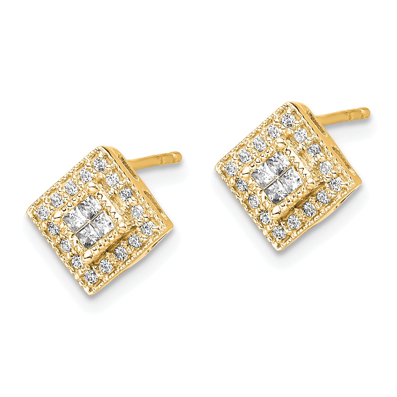 10K Yellow Gold Polished Diamond Post Earrings