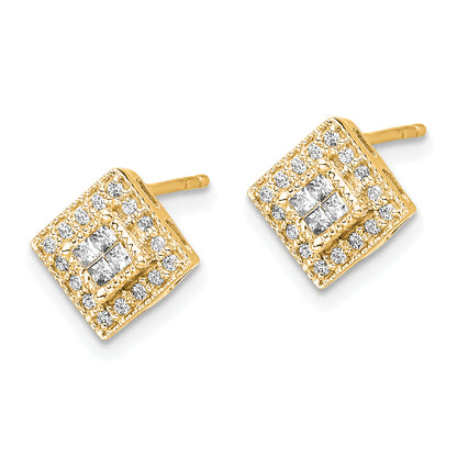 10K Yellow Gold Polished Diamond Post Earrings