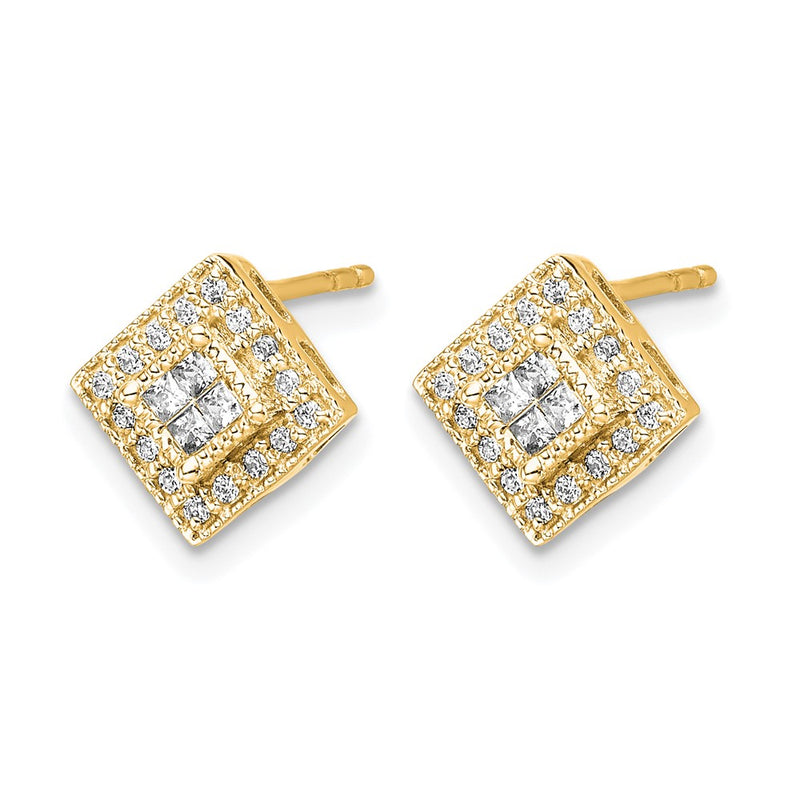 10K Yellow Gold Polished Diamond Post Earrings