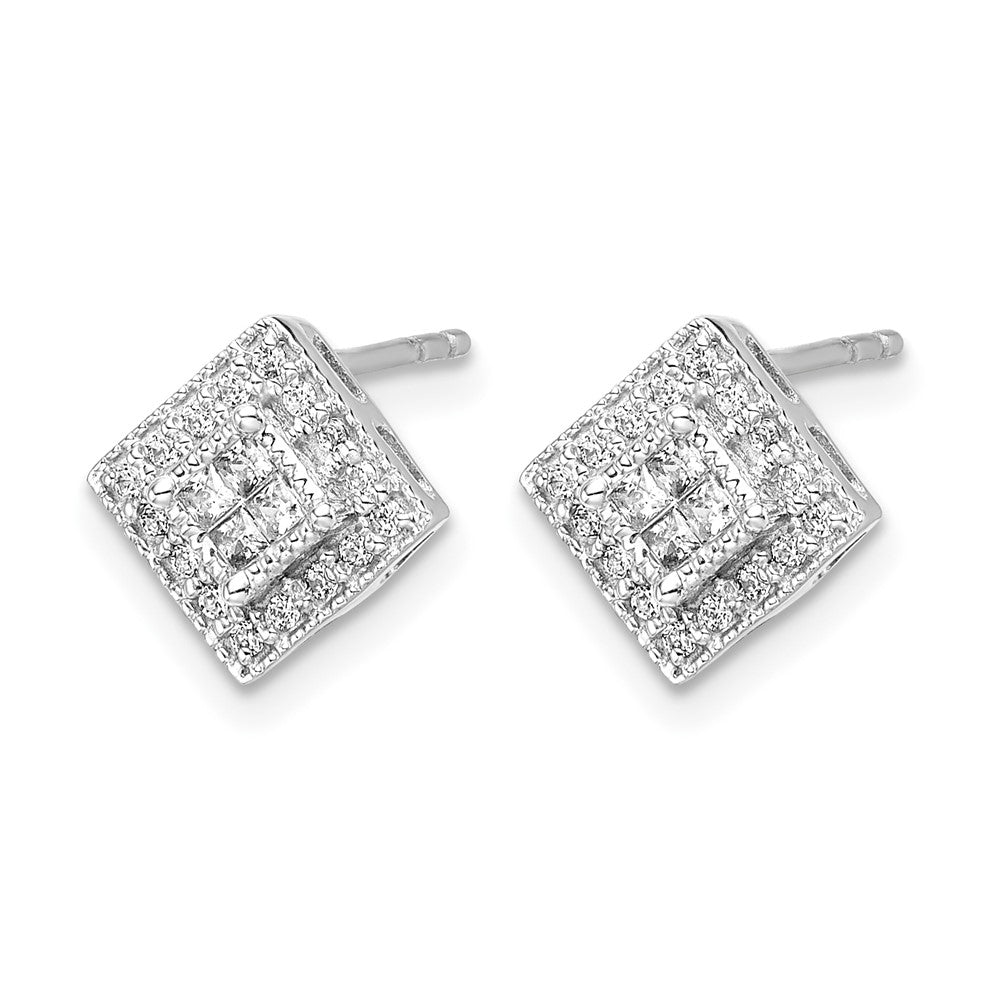 14k White Gold Real Diamond Post Earrings