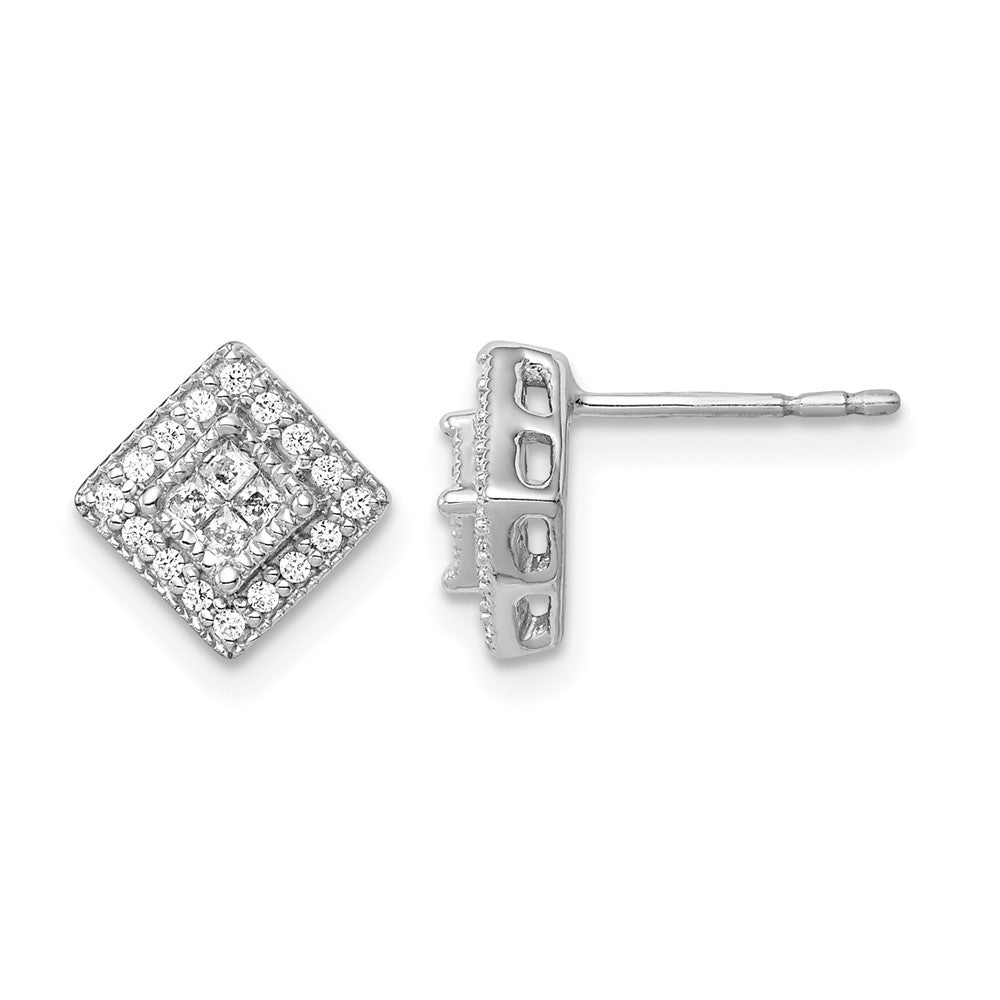 14k White Gold Real Diamond Post Earrings