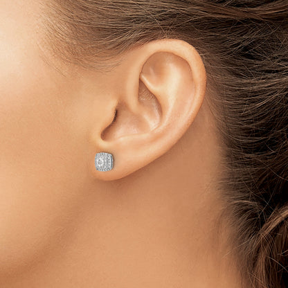 10K White Gold Diamond Halo Post Earrings