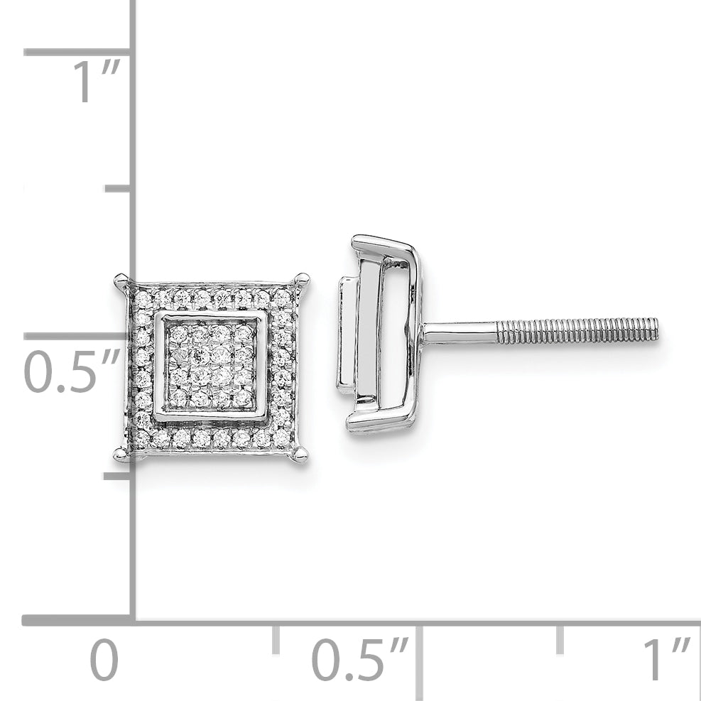 10K White Gold Diamond Small Double Square Bezel Post Earrings