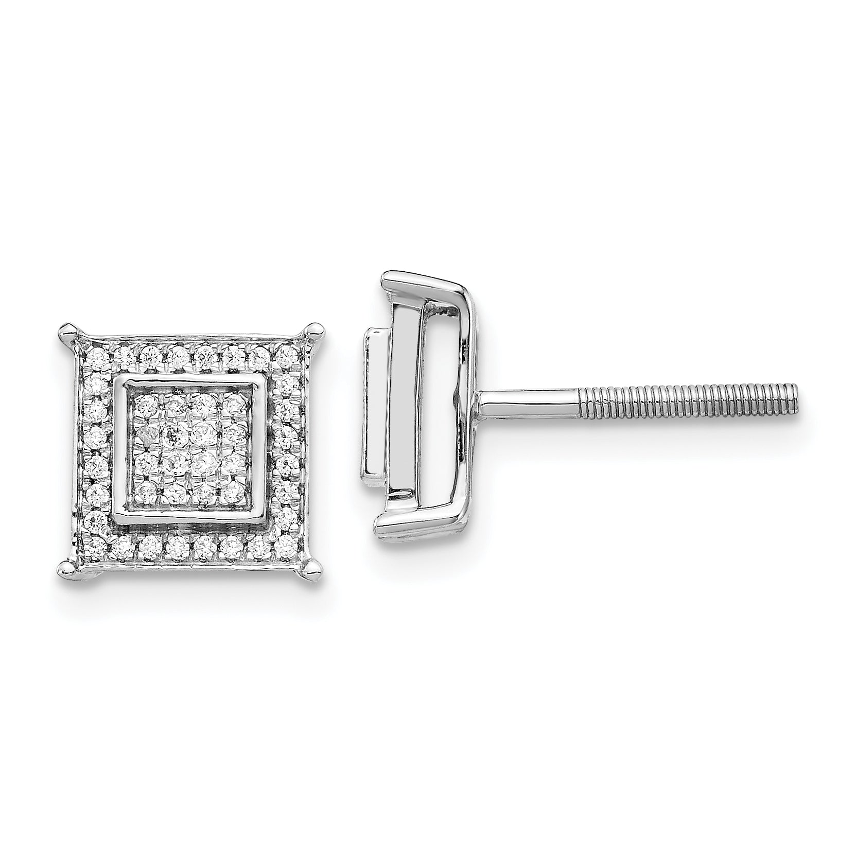 10K White Gold Diamond Small Double Square Bezel Post Earrings