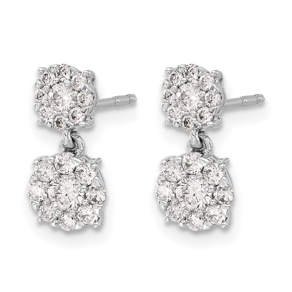 14k White Gold Real Diamond Cluster Dangle Earrings