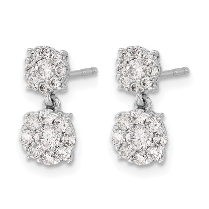14k White Gold Real Diamond Cluster Dangle Earrings
