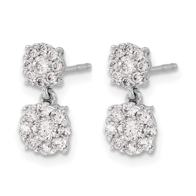 14k White Gold Real Diamond Cluster Dangle Earrings