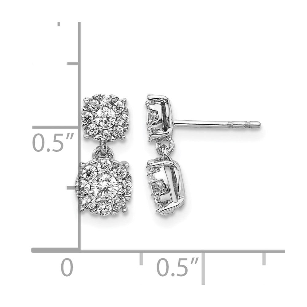 14k White Gold Real Diamond Cluster Dangle Earrings