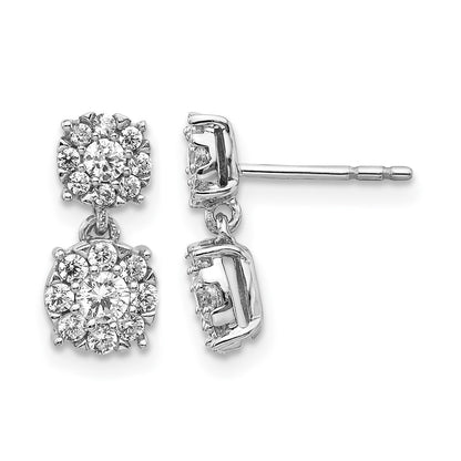 14k White Gold Real Diamond Cluster Dangle Earrings
