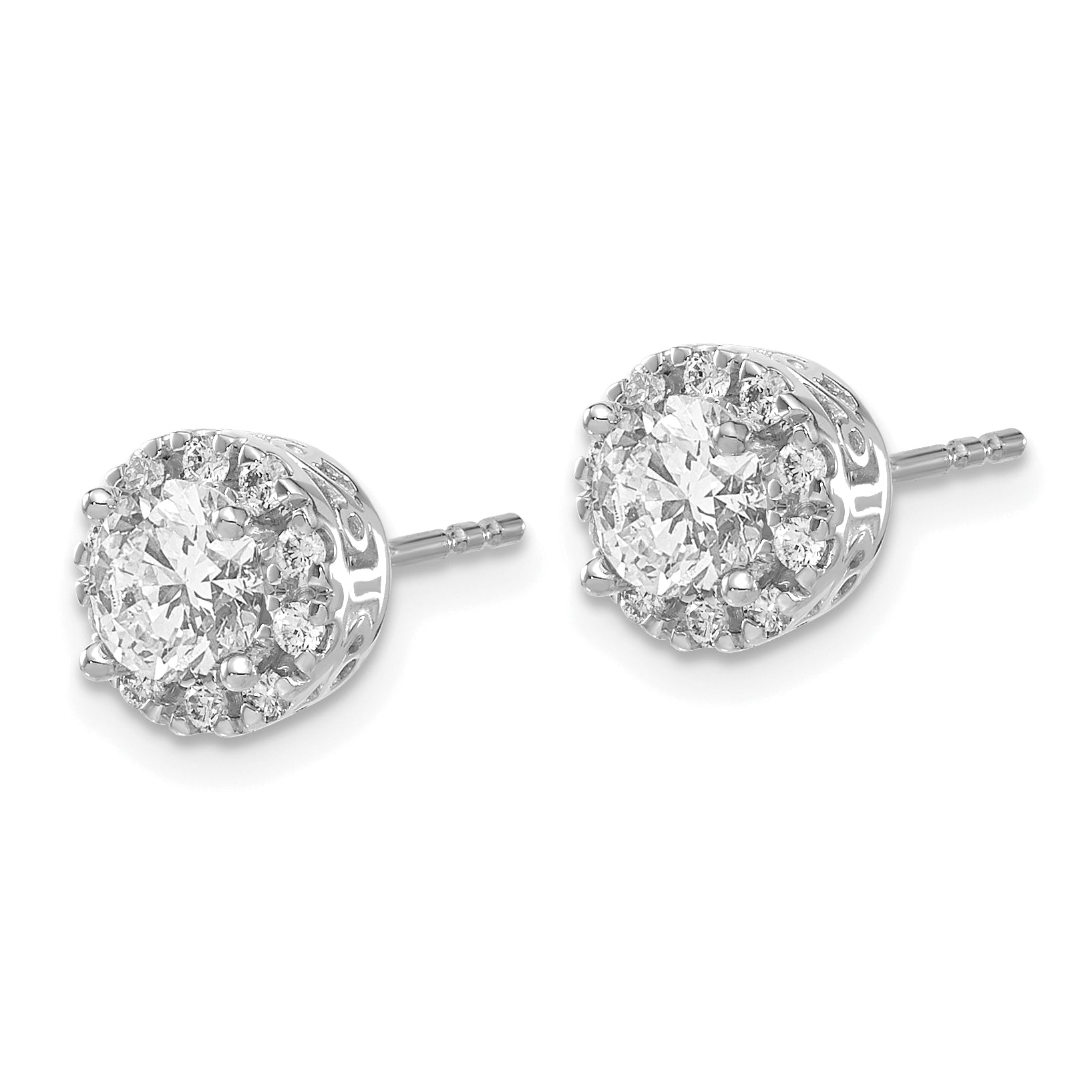 14k White Gold 1 Ct. Lab Grown Diamond VS/SI+ G+ Halo Post Earrings