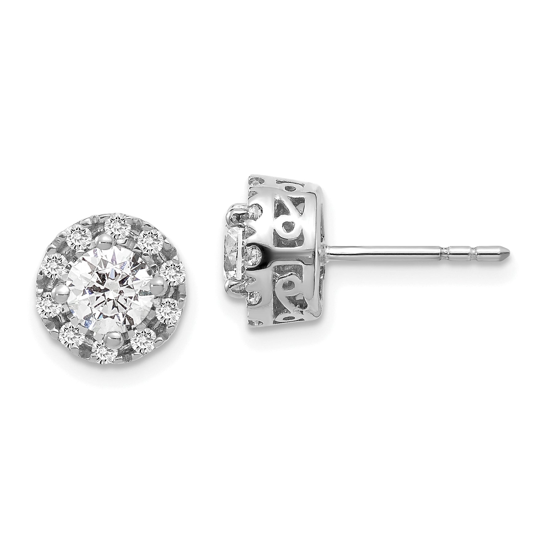 14k White Gold 1 Ct. Lab Grown Diamond VS/SI+ G+ Halo Post Earrings