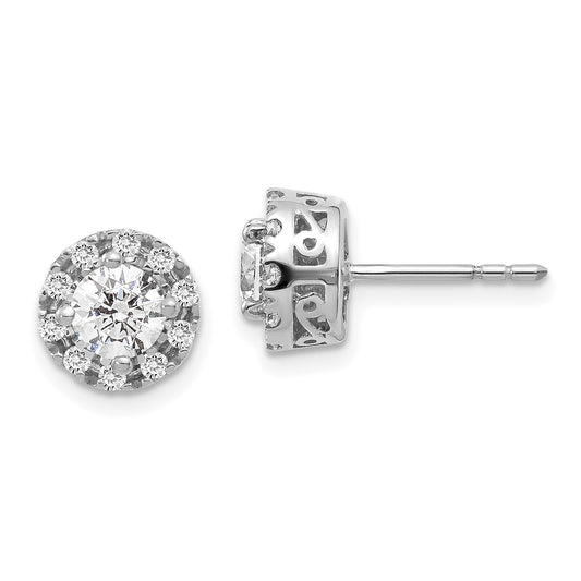 14k White Gold 1 Ct. Lab Grown Diamond VS/SI+ G+ Halo Post Earrings