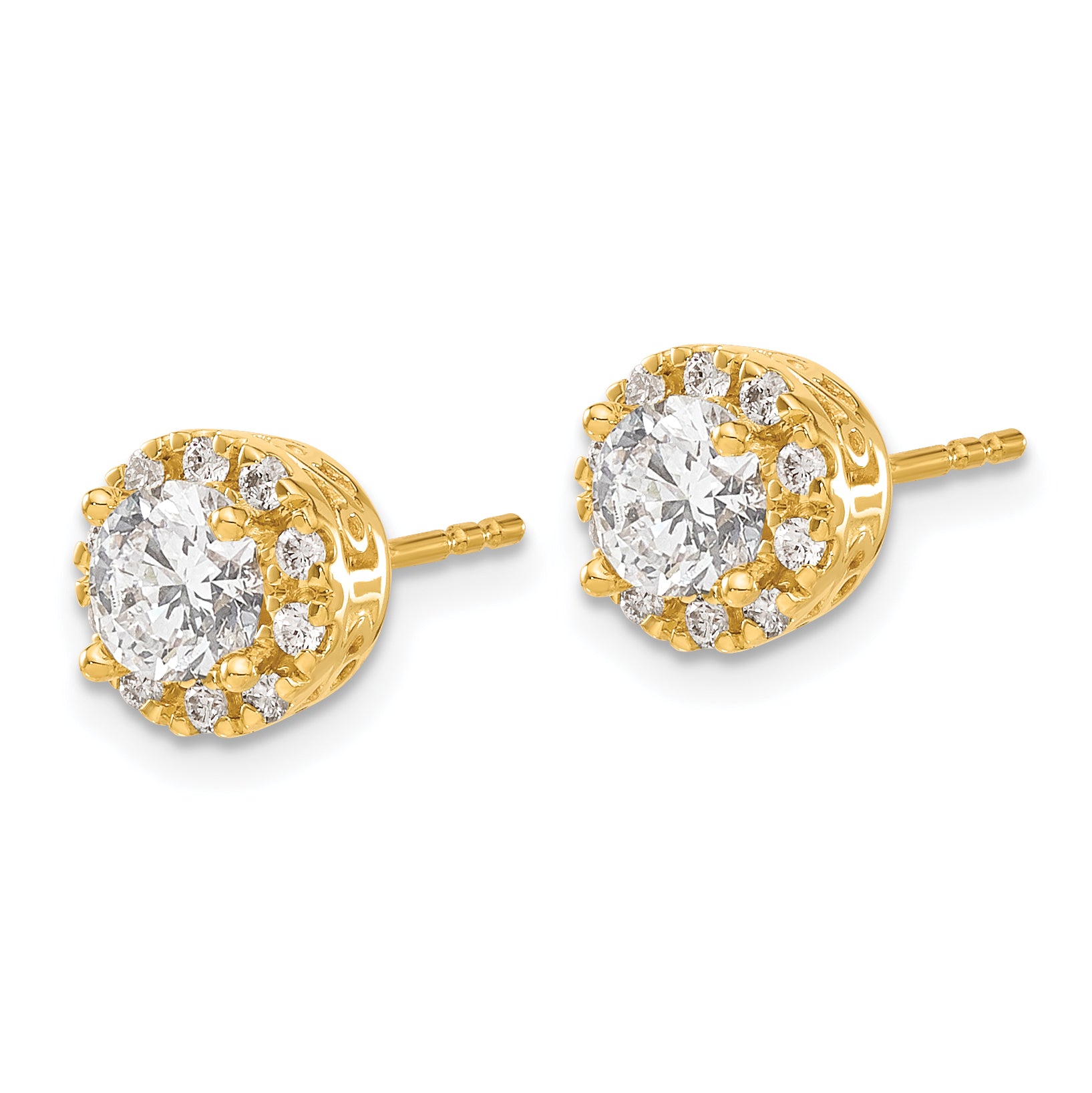 14k Yellow Gold White 1 Ct. Lab Grown Diamond VS/SI+ G+ Halo Post Earrings