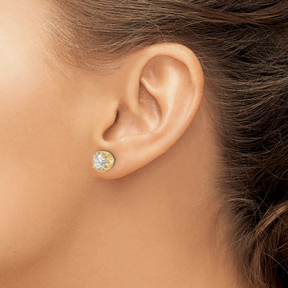 14k Yellow Gold White 1 Ct. Lab Grown Diamond VS/SI+ G+ Halo Post Earrings