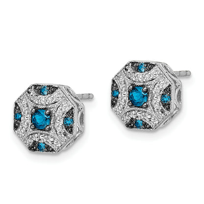 14K White Gold Fancy And Blue Diamond Post Earrings