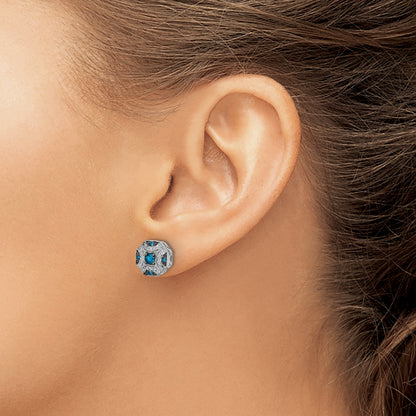 14K White Gold Fancy And Blue Diamond Post Earrings