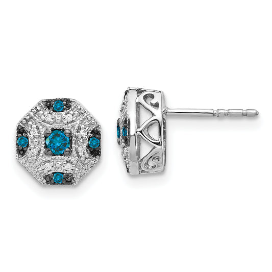 14K White Gold Fancy And Blue Diamond Post Earrings