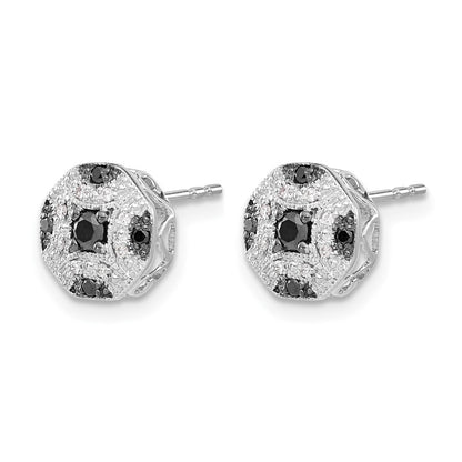 14k White Gold Fancy White and Black Real Diamond Post Earrings