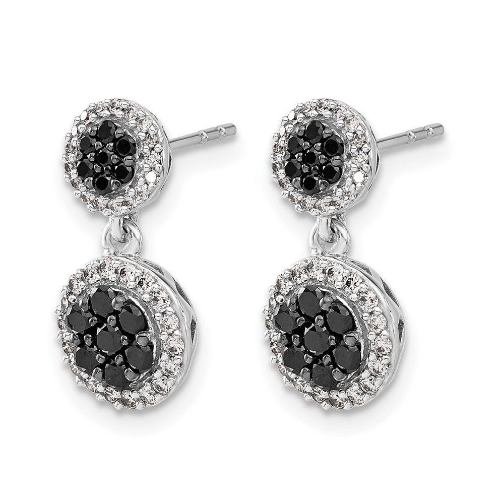14k White Gold Black/White Real Diamond Cluster Dangle Earrings