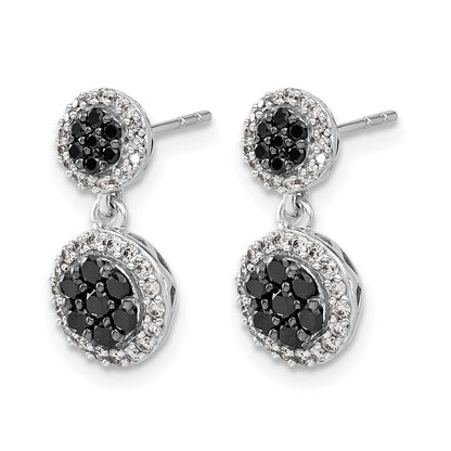 14k White Gold Black/White Real Diamond Cluster Dangle Earrings