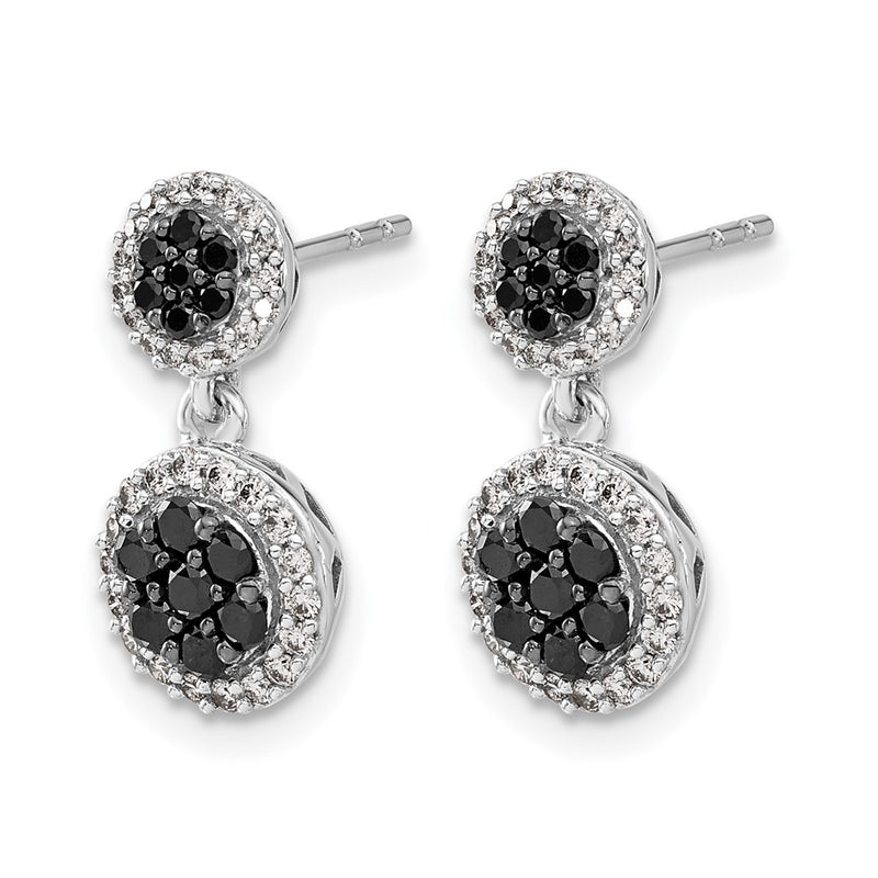 14k White Gold Black/White Real Diamond Cluster Dangle Earrings