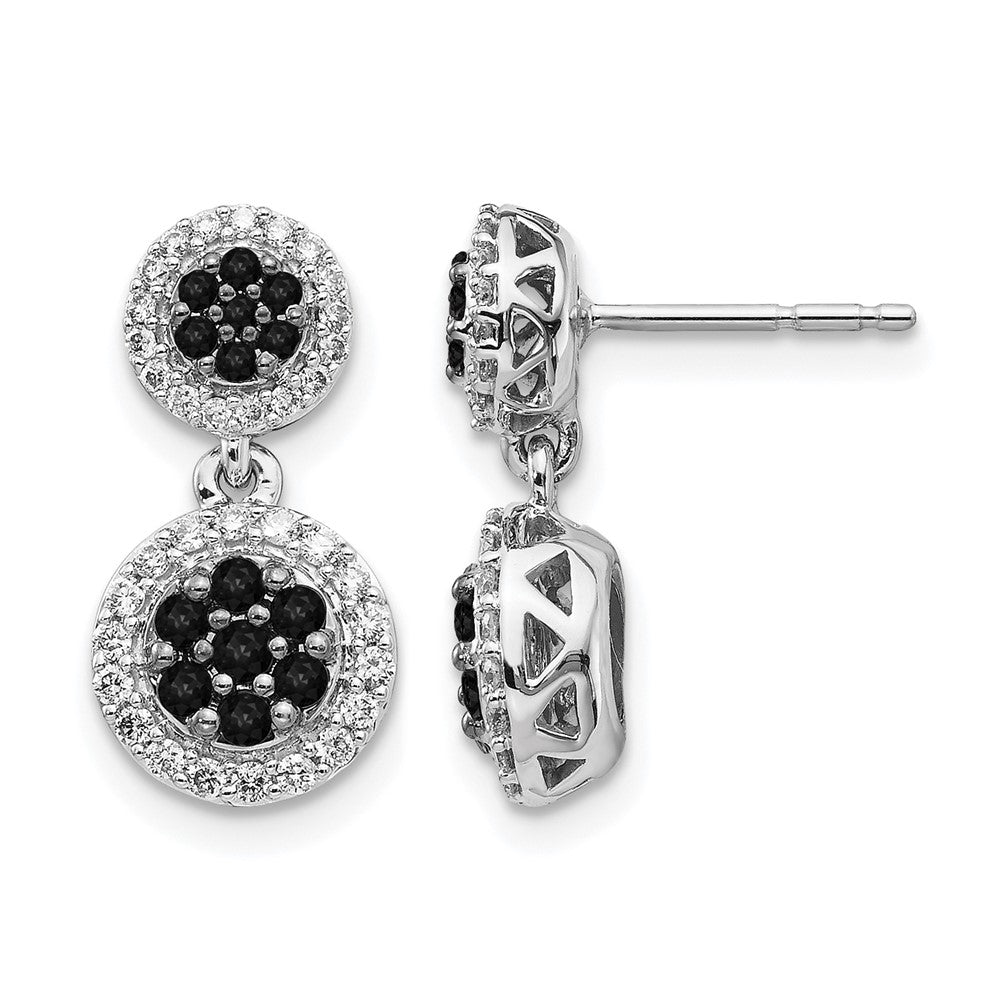 14k White Gold Black/White Real Diamond Cluster Dangle Earrings