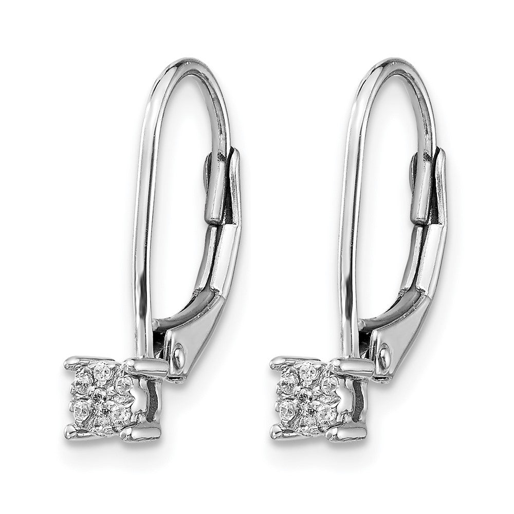 14k White Gold Real Diamond Cluster Leverback Earrings
