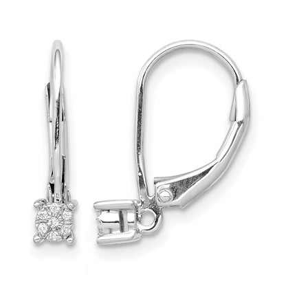14k White Gold Real Diamond Cluster Leverback Earrings