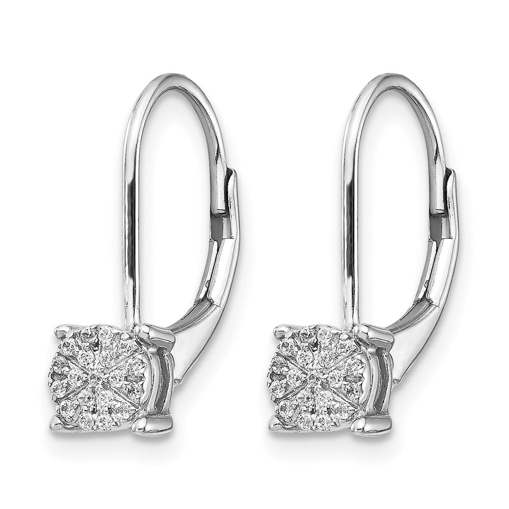 14k White Gold Real Diamond Cluster Leverback Earrings