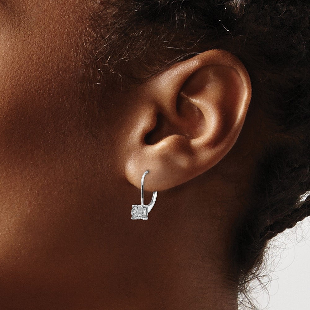 14k White Gold Real Diamond Cluster Leverback Earrings