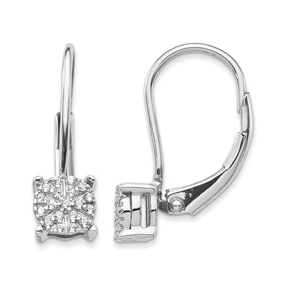 14k White Gold Real Diamond Cluster Leverback Earrings