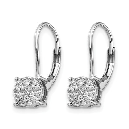14k White Gold Real Diamond Cluster Leverback Earrings