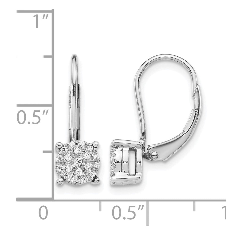 14k White Gold Real Diamond Cluster Leverback Earrings