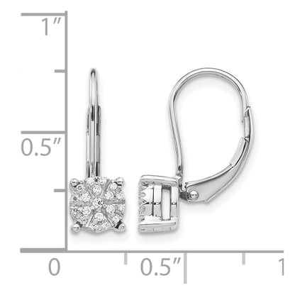 14k White Gold Real Diamond Cluster Leverback Earrings
