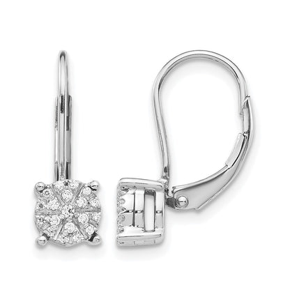 14k White Gold Real Diamond Cluster Leverback Earrings