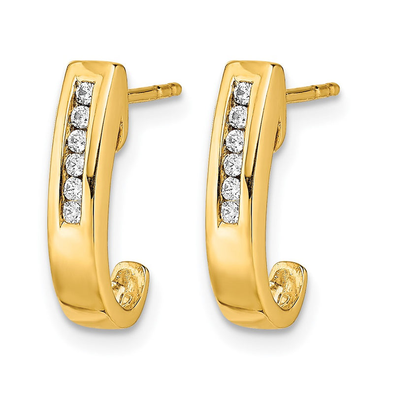 14k Yellow Gold Real Diamond J-Hoop Post Earrings