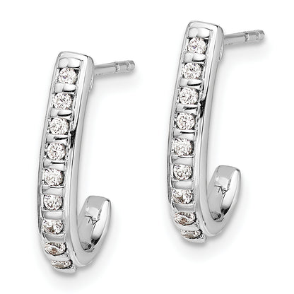 10K White Gold Diamond J-Hoop Post Earrings