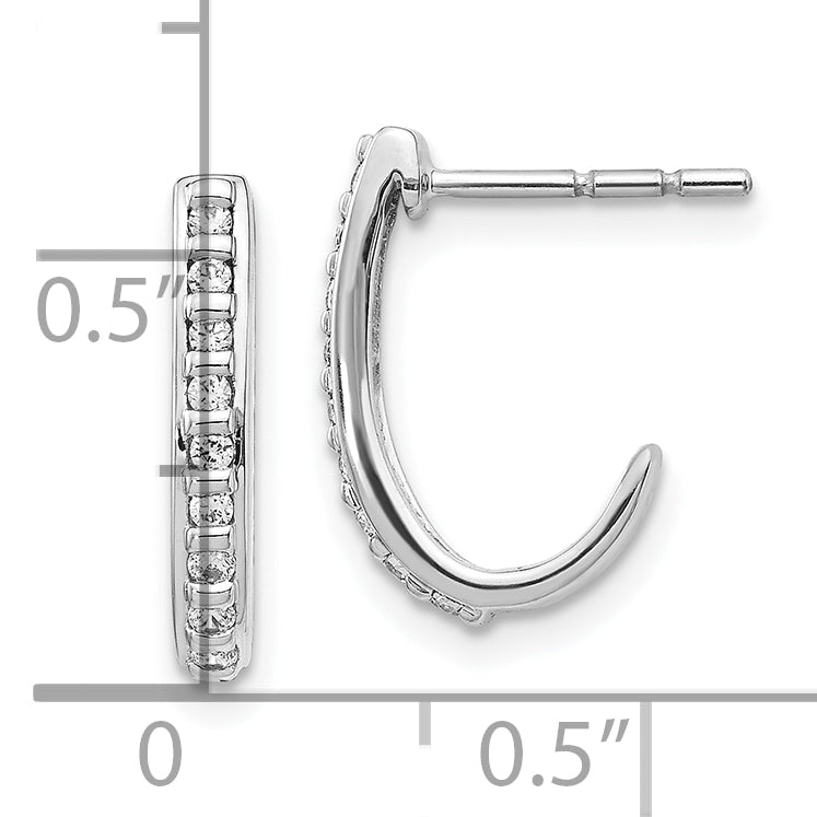 10K White Gold Diamond J-Hoop Post Earrings