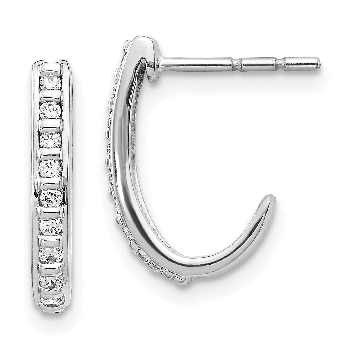 10K White Gold Diamond J-Hoop Post Earrings