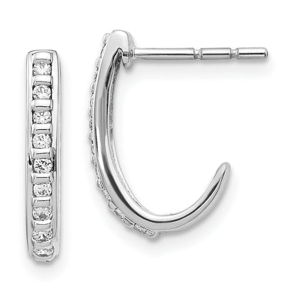 10K White Gold Diamond J-Hoop Post Earrings