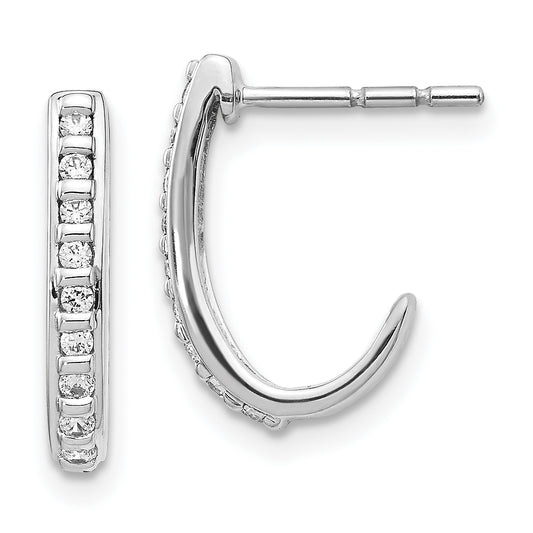 10K White Gold Diamond J-Hoop Post Earrings