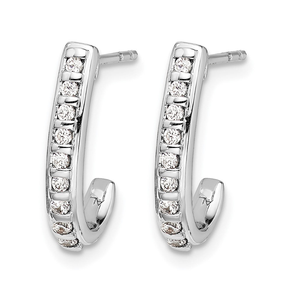 14k White Gold Real Diamond J-Hoop Post Earrings