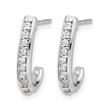 14k White Gold Real Diamond J-Hoop Post Earrings