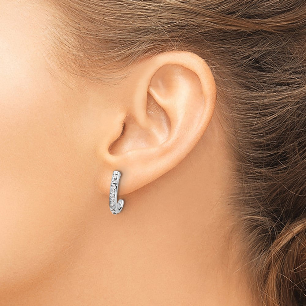 14k White Gold Real Diamond J-Hoop Post Earrings