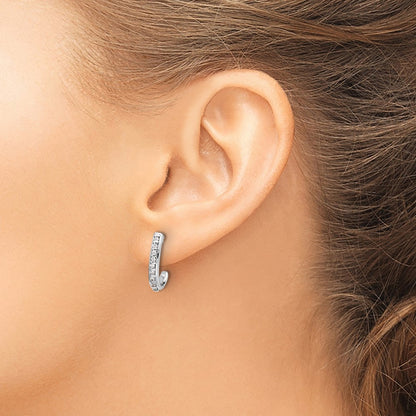 14k White Gold Real Diamond J-Hoop Post Earrings