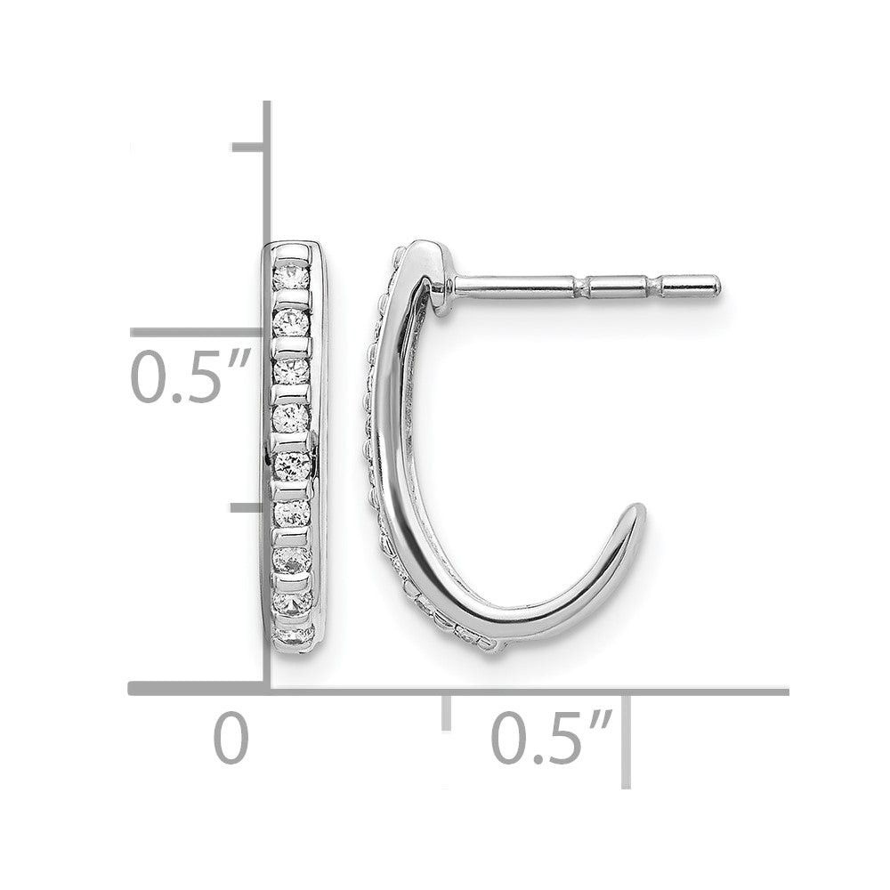 14k White Gold Real Diamond J-Hoop Post Earrings