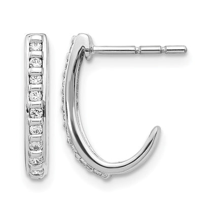 14k White Gold Real Diamond J-Hoop Post Earrings