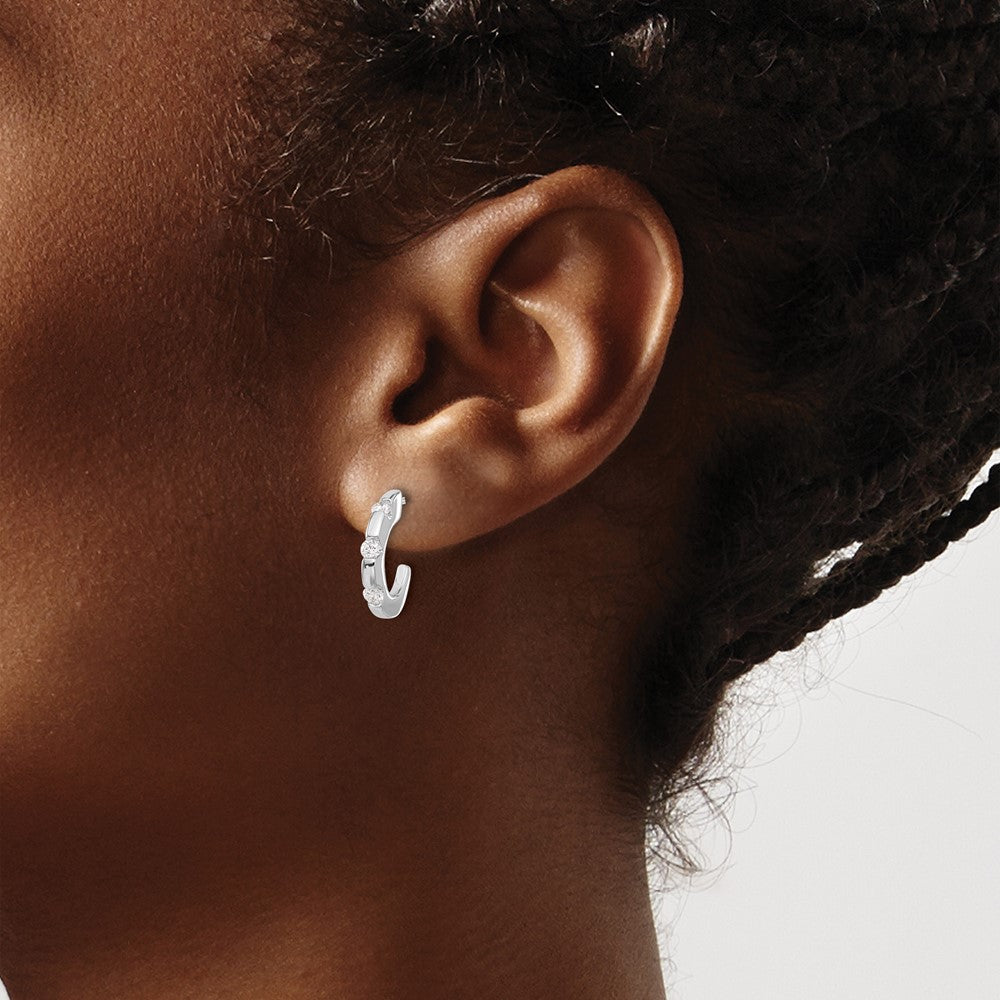 14k White Gold Real Diamond J-Hoop Post Earrings