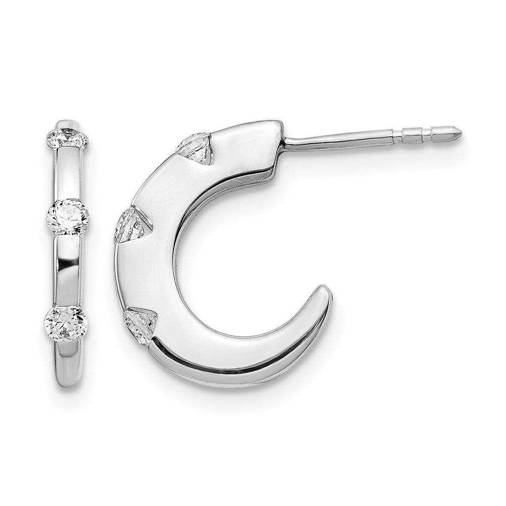 14k White Gold Real Diamond J-Hoop Post Earrings