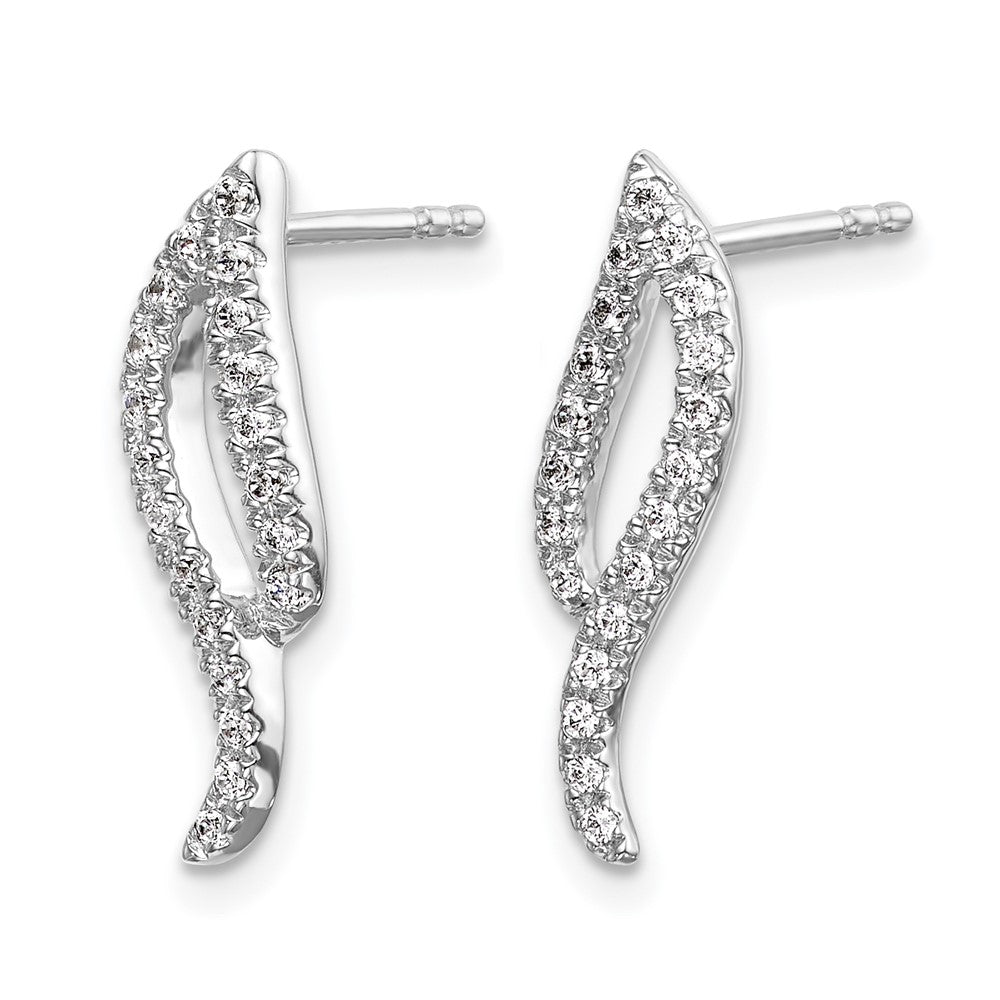 14k White Gold Real Diamond Wave Post Earrings